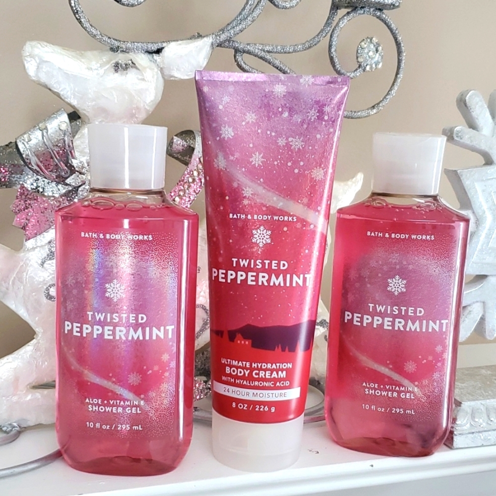 🍬 BATH & BODY WORKS TWISTED PEPPERMINT Shower Gel & Body Cream 🍬